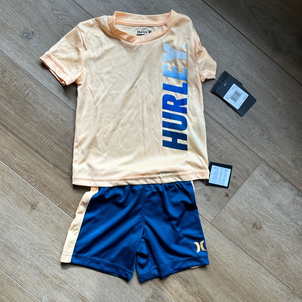 Hurley Peach and Navy Logo Tee with Matching Athletic Shorts
